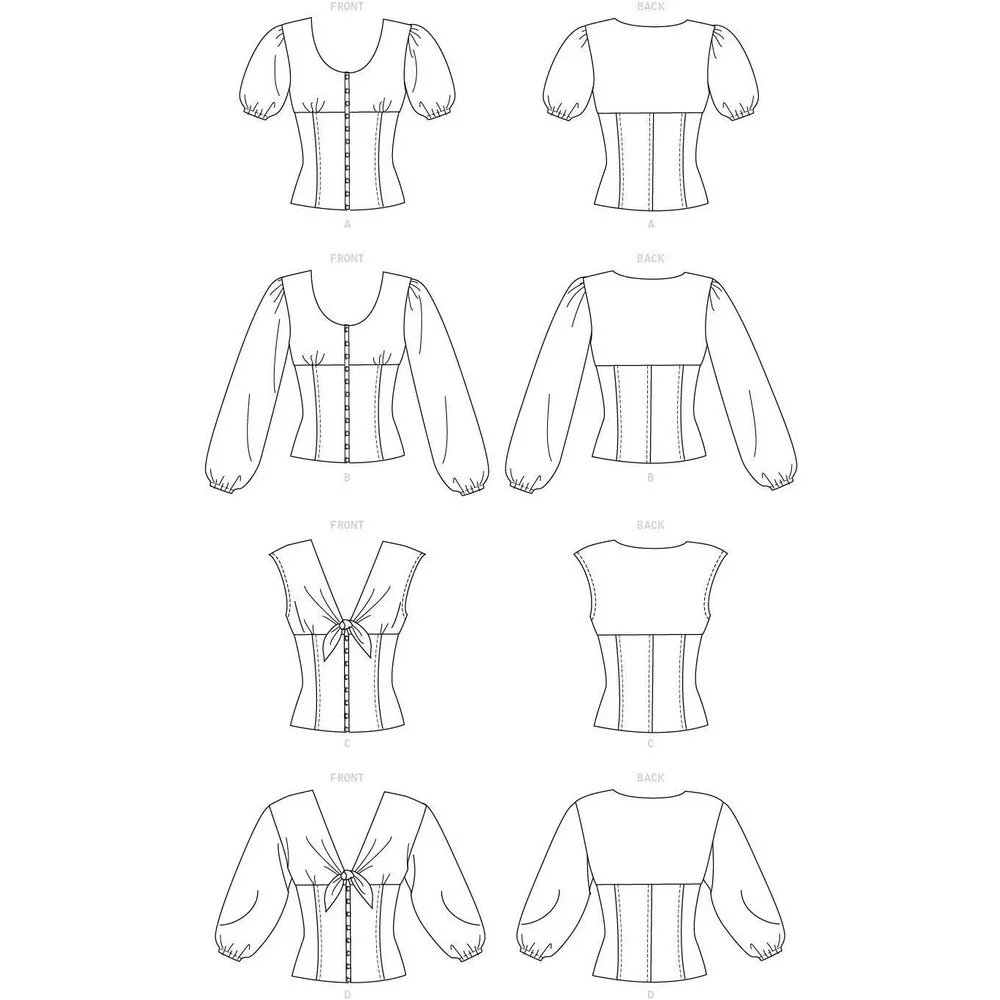McCalls M7870 Sewing Pattern Misses Tops Fitted Bodice Sleeve Sizes 6-14‎